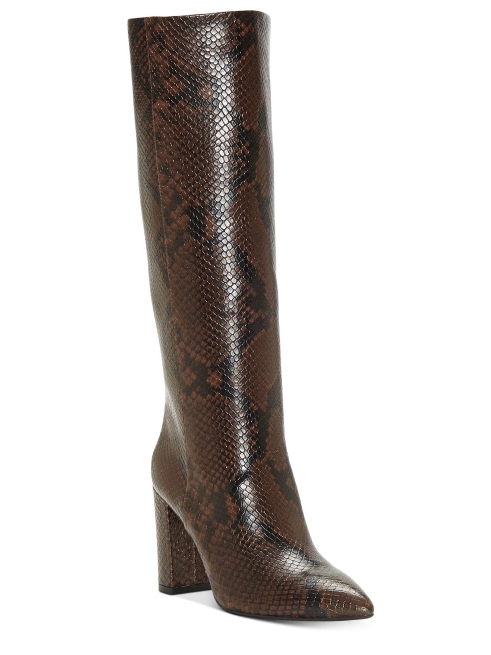 INC International Concepts Brown Croc-Embossed Pointed Toe Block Heel Boots